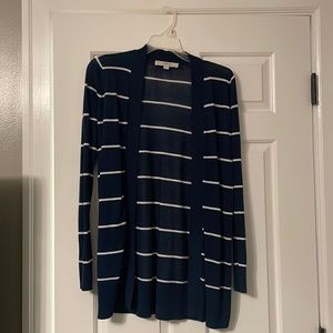 Loft XS navy and white stripe cardigan